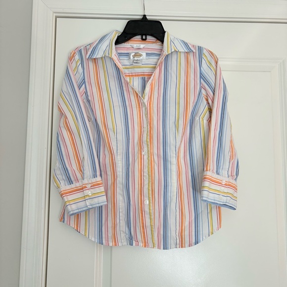 Talbots Women’s Multicolor Striped Cotton Button Down Shirt - Picture 2 of 7